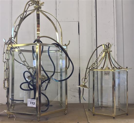 Large brass lantern & similar smaller lantern(-)